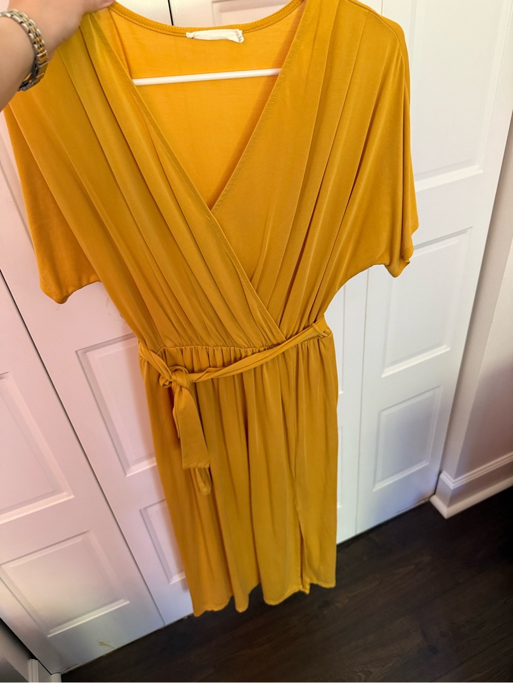 Lush Mustard Wrap Maxi Dress with Waist Tie